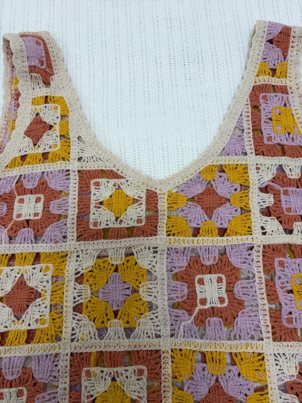 Rebellion Again Crochet Granny Square Knit Crop Top in pastel Colors. Size Large - Picture 5 of 12